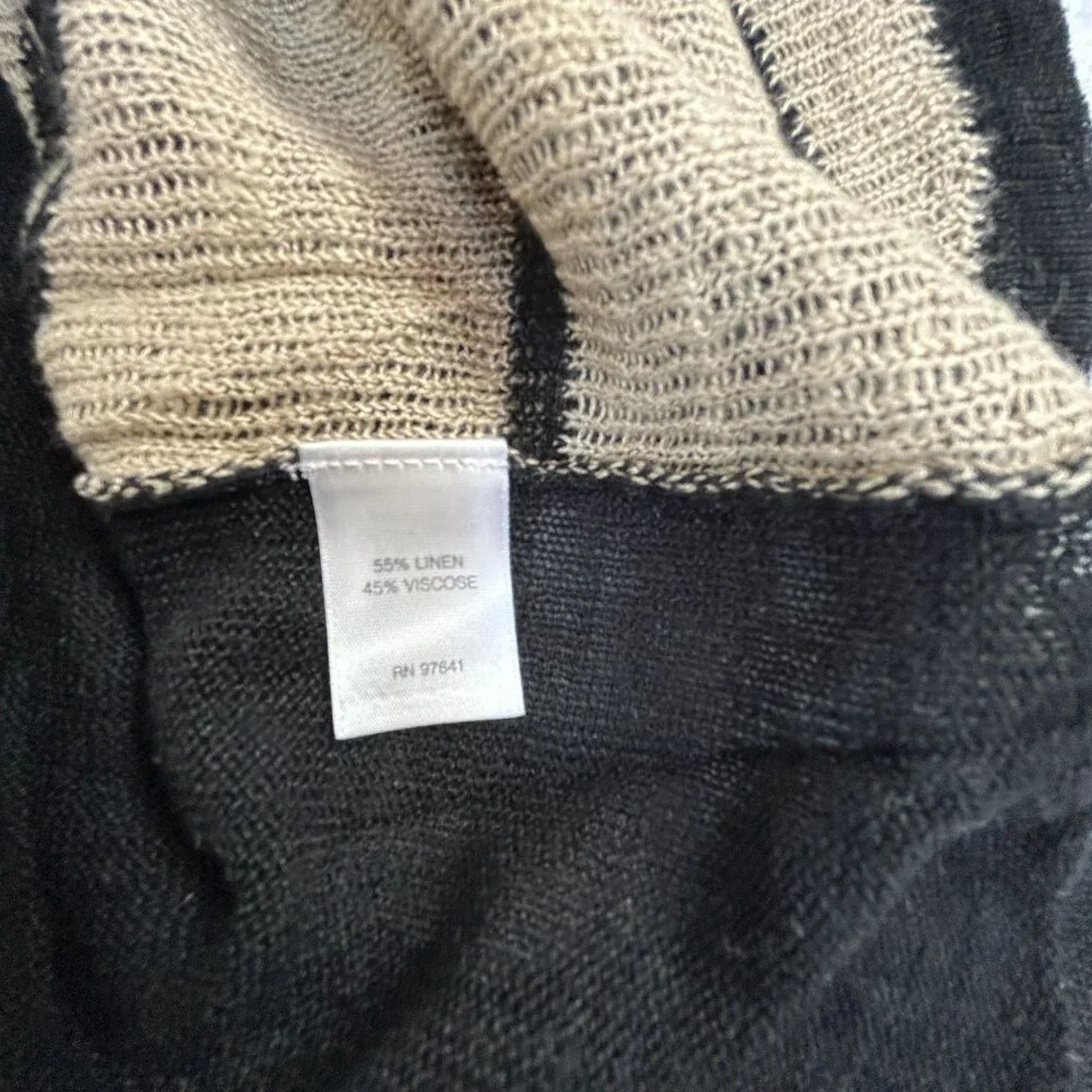 J. Jill Womens Black & Beige Aztec Knit Sweater Large Linen Blend 3/4 Sleeve